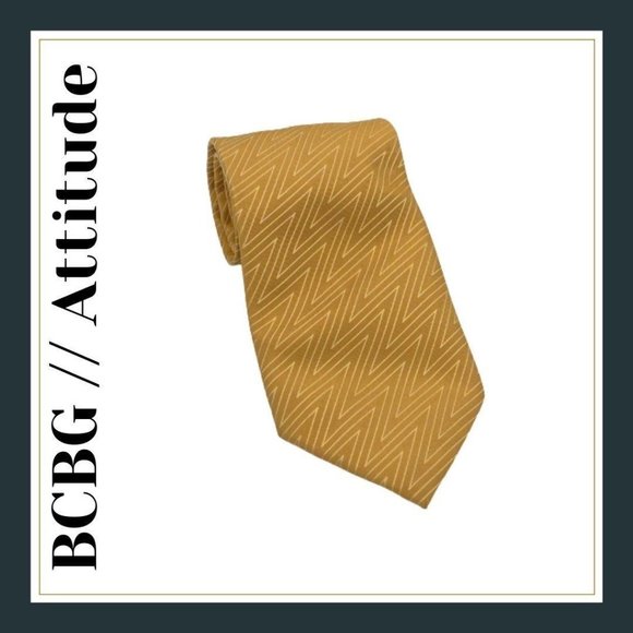 BCBG Attitude Golden Brown Silk Neck Tie Zig Zag Geometric Print Office Career - Picture 1 of 13